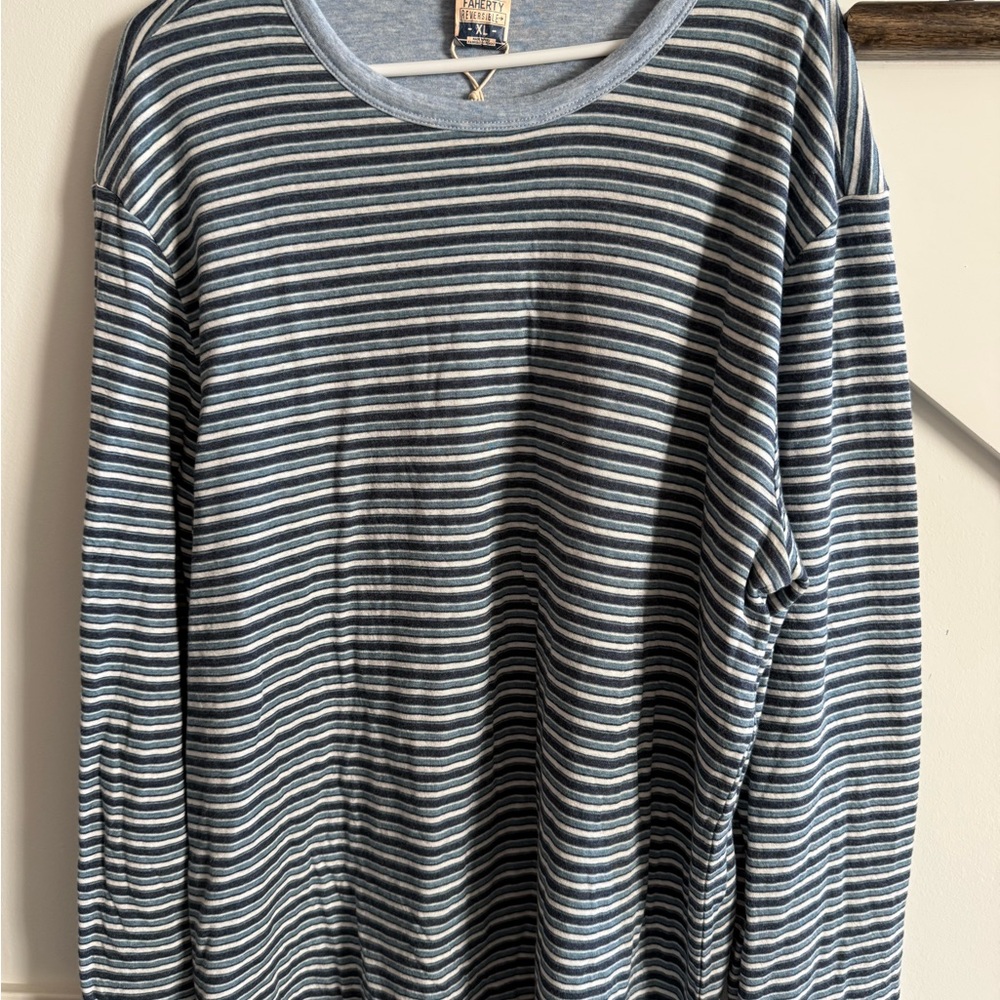 Faherty Striped Reversible Shirt - Blue and Cream